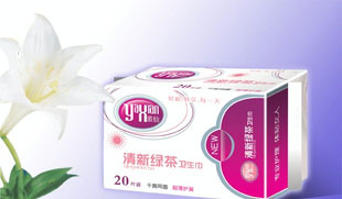 供應雅仙系列【清新綠茶】鋁膜包裝衛(wèi)生巾